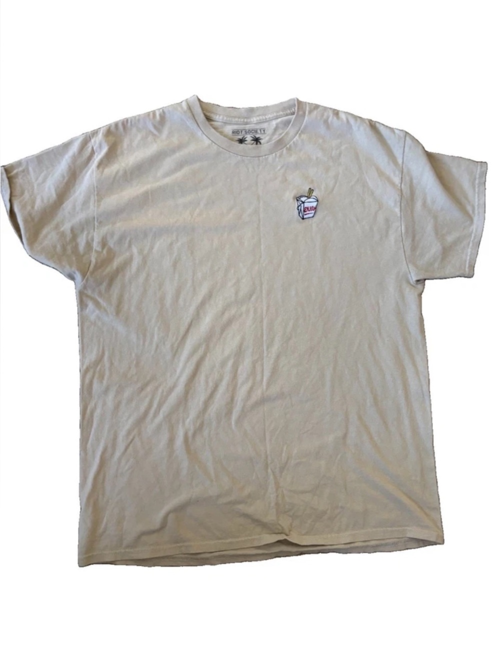 Men's Size XL Riot Society Chinese Takeout Thank You Short Sleeve T-Shirt Tan